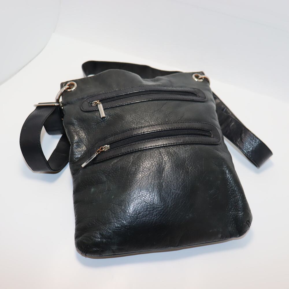 Margot‎ Black Leather Crossbody Bag Multi Zip Genuine Leather